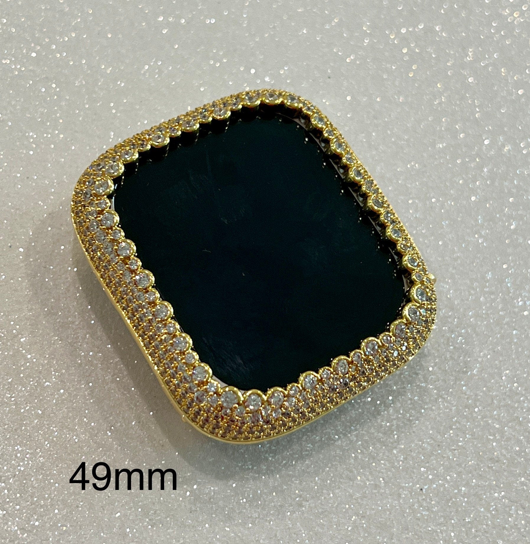 Custom 49mm Ultra Apple Watch Case with Lab Diamond in 14k yellow gold plating.  Protective Bumper Style Apple Watch Case 38mm 40mm 41mm 42mm 44mm 45mm Series 2-8 Iwatch Candy Bling