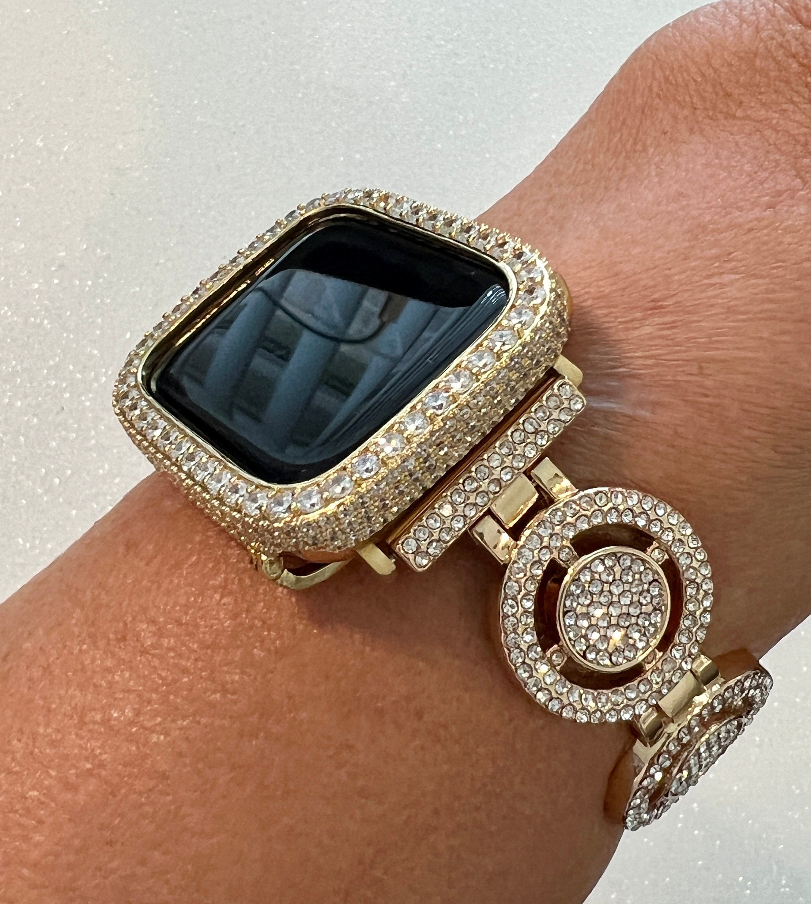 Luxury Apple Watch Band from Iwatch Candy with Pave Swarovski Crystals or Apple Watch Cover with Lab Diamonds sizes 38 40 41 42 44 45 49mm Ultra Protective Bumper