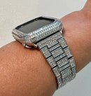 Luxury Apple Watch Band Silver Pave Swarovski Crystals & or Apple Watch Case Baguette Lab Diamond Bezel Cover Iwatch Candy Bling