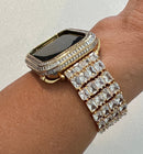 Yellow Gold Apple Watch Band Woman Baguette & Radiant Cut Swarovski Crystals and or Designer Apple Watch Cover Lab Diamond Bezel 40mm-45mm