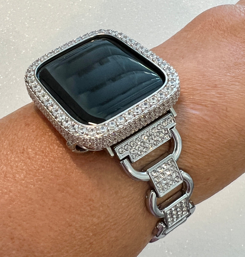 49mm Ultra Apple Watch Band Women Silver Bracelet Swarovski Crystals & or Lab Diamond Bezel Case Cover Smartwatch Bumper Iwatch Candy