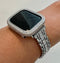 Designer Silver Apple Watch Band Women Swarovski Crystal Bracelet & or Apple Watch Cover Lab Diamond Bezel Case 38 40 41 42 44 45 49mm Ultra
