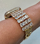 Huge Bling Apple Watch Band Woman Baguette Radiant Cut Swarovski Crystal Gold & or Apple Watch Cover Baguette Lab Diamond Bezel Iwatch Candy