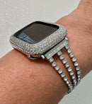 Apple Watch Band Womens 41mm 45mm Silver Swarovski Crystal & or Apple Watch Case Pave Lab Diamonds Iwatch Candy Bumper Bling 38-49mm Ultra