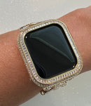 Designer Apple Watch Band Women Yellow Gold Swarovski Crystal & or Custom Apple Watch Cover Baguette Lab Diamonds Bezel Case Iwatch Candy
