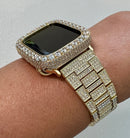 Mens Apple Watch Band Women Gold Pave Swarovski Crystals & or Apple Watch Cover 3.5mm Lab Diamond Bezel Smartwatch Bumper Case Iwatch Candy