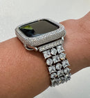 White Gold Apple Watch Band Silver Woman Swarovski Crystal Bracelet & Or Apple Watch Case Lab Diamond Bezel Cover Iwatch Candy 38mm-49mm
