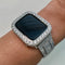 Mens Apple Watch Band Women Silver Pave Swarovski Crystal & or Apple Watch Cover 3.5mm Lab Diamond Bezel Smartwatch Bumper Case Iwatch Candy