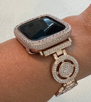 Pave Rose Gold Apple Watch Band Womens Swarovski Crystal 38-49mm & or Apple Watch Cover Lab Diamond Bezel Case Iwatch Candy Bling