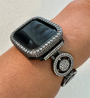 Apple Watch Band Womens Black Pave Swarovski Crystals & or Apple Watch Cover Lab Diamonds Smartwatch Bumper Case Bling 38mm-49mm S1-8