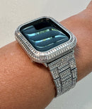 Luxury Apple Watch Band Silver Pave Swarovski Crystals & or Apple Watch Case Baguette Lab Diamond Bezel Cover Iwatch Candy Bling