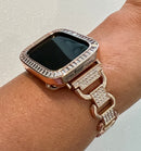 Apple Watch Band Women 38mm 40mm 41mm 42mm 44mm 45mm Rose Gold Swarovski Crystal & or Apple Watch Cover Baguette Lab Diamond Bumper Case