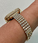 Womens Apple Watch Band Gold Swarovski Crystals 38 40 41 42 44 45 49mm & or Apple Watch Cover Lab Diamond Bezel Case Iwatch Candy Bling