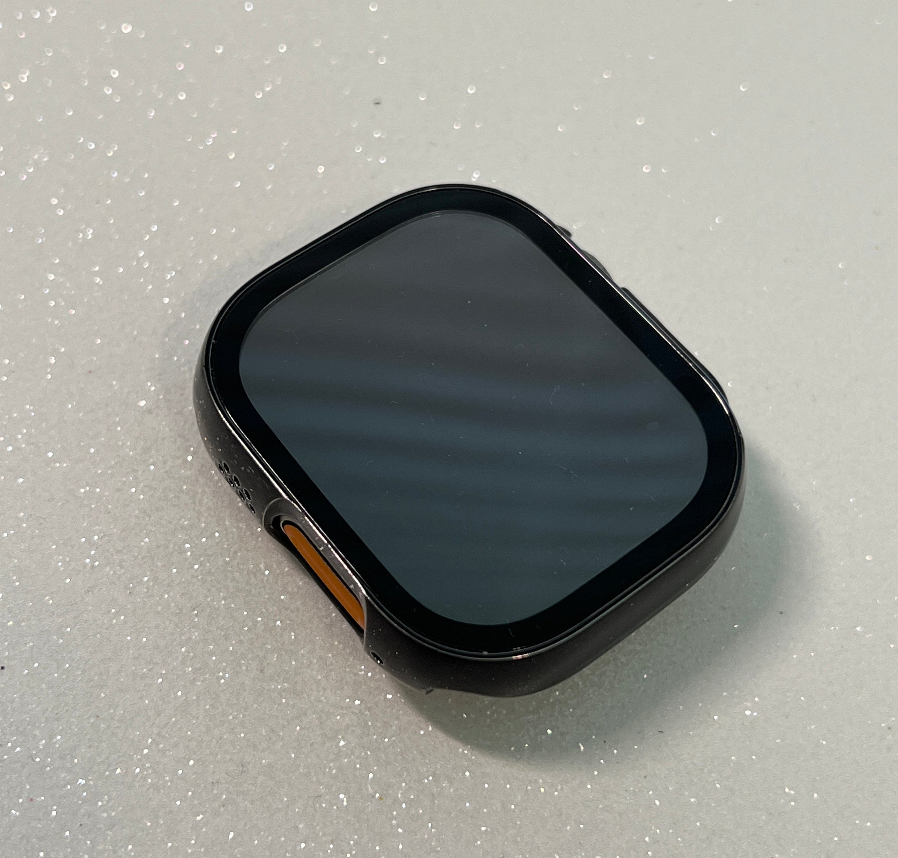 Apple Watch Band Black on Black 49mm Ultra Crystals & or Apple Watch Cover Tempered Glass Screen Protector Poly Carbonate Apple Watch Face