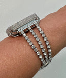 Designer Apple Watch Band Womens Silver Swarovski Crystal Bracelet & or Apple Watch Case Pave Lab Diamonds Iwatch Candy Bumper Bling 38-49mm
