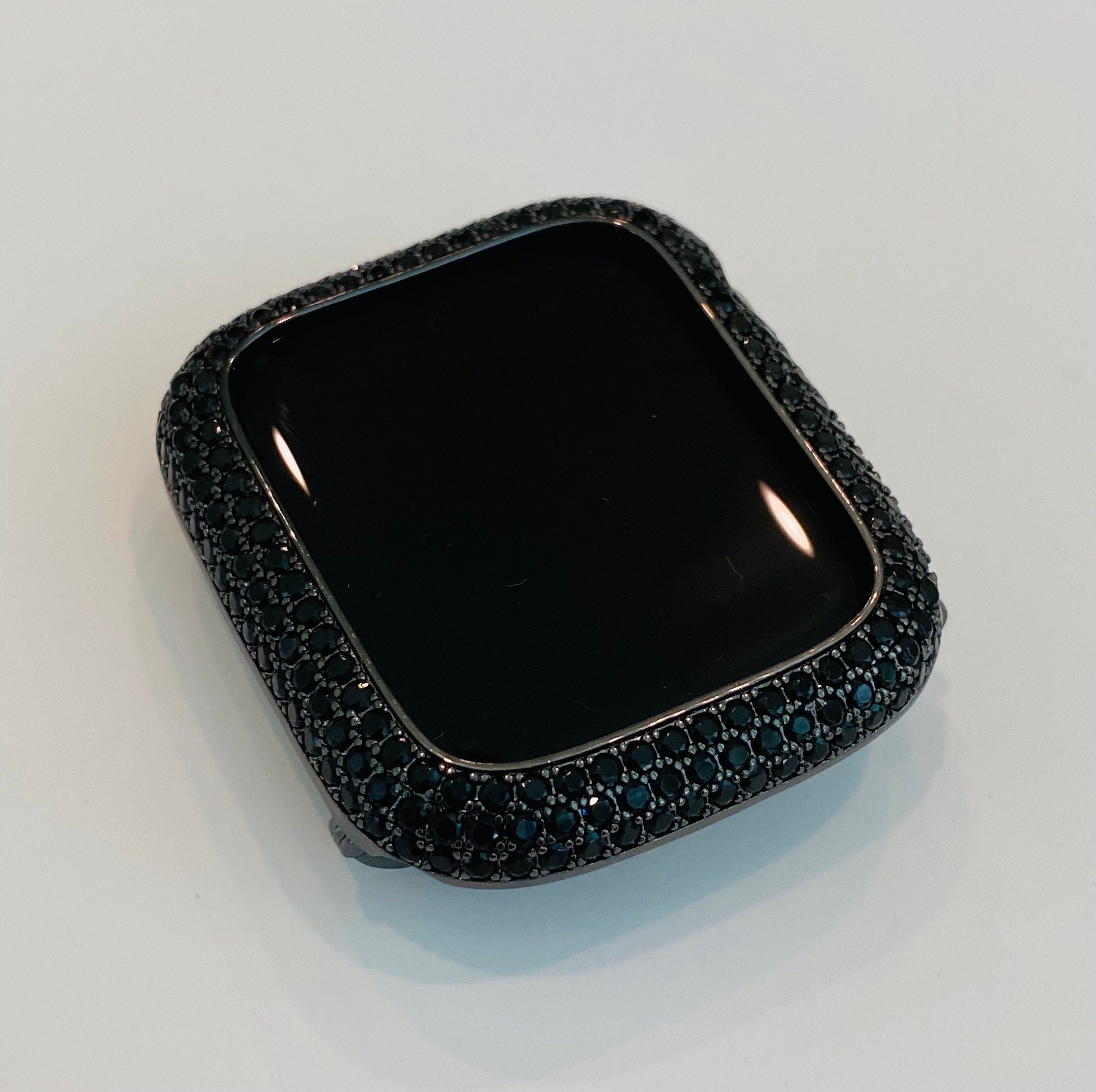 Apple Watch Band Women Designer Black Swarovski Crystals 38mm-49mm & or Apple Watch Cover Black Lab Diamond Bezel Iwatch Candy Case Bling