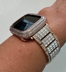 Apple Watch Band Women Rose Gold Swarovski Crystals & or Apple Watch Cover Baguette Lab Diamond Bezel 40mm 41mm 44mm 45mm Iwatch Candy Bling