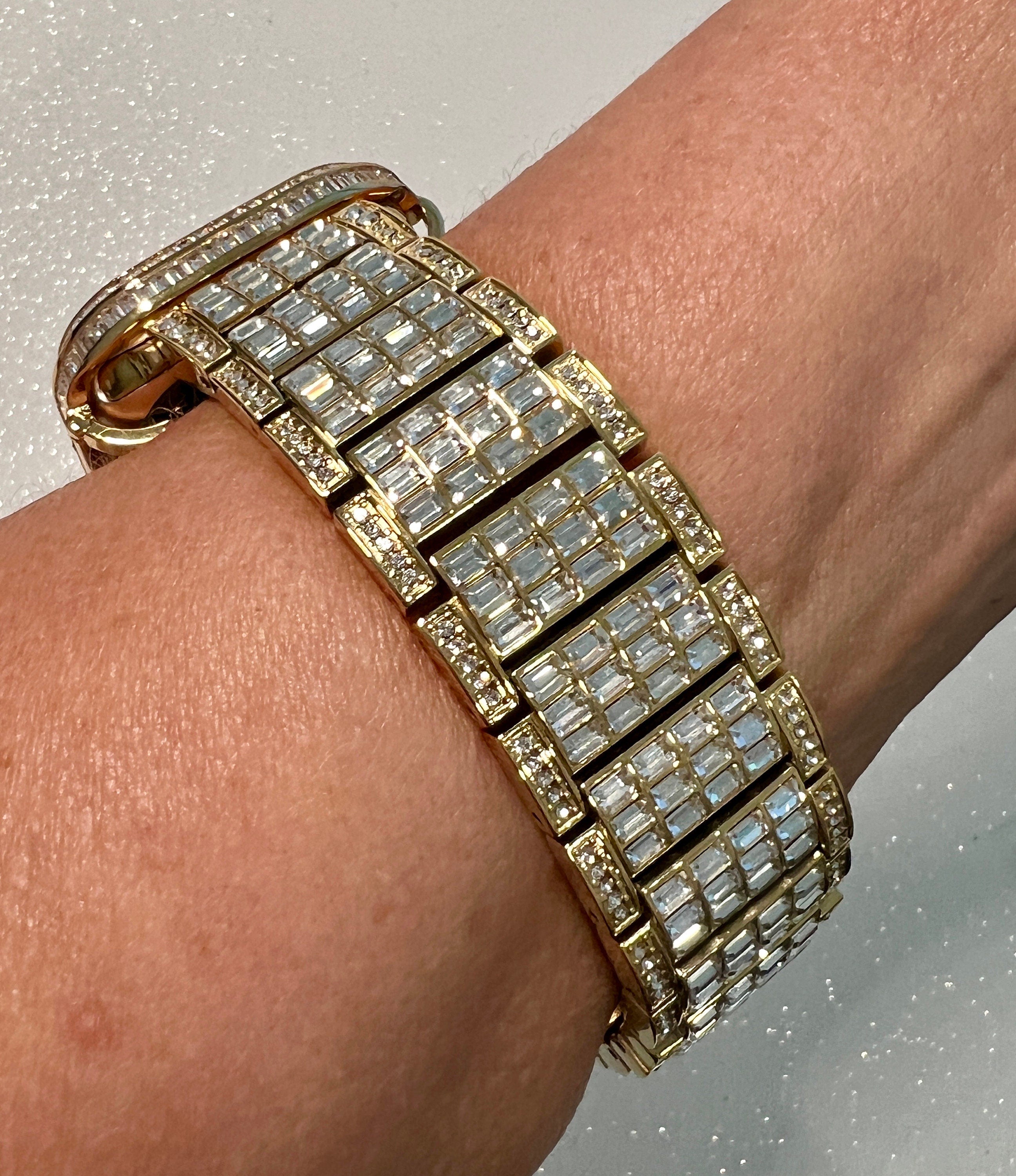 Luxury Apple Watch Band Womens Mens Gold Crystal & or Apple Watch Case Baguette Lab Diamond Bezel Apple Watch Cover Iwatch Candy