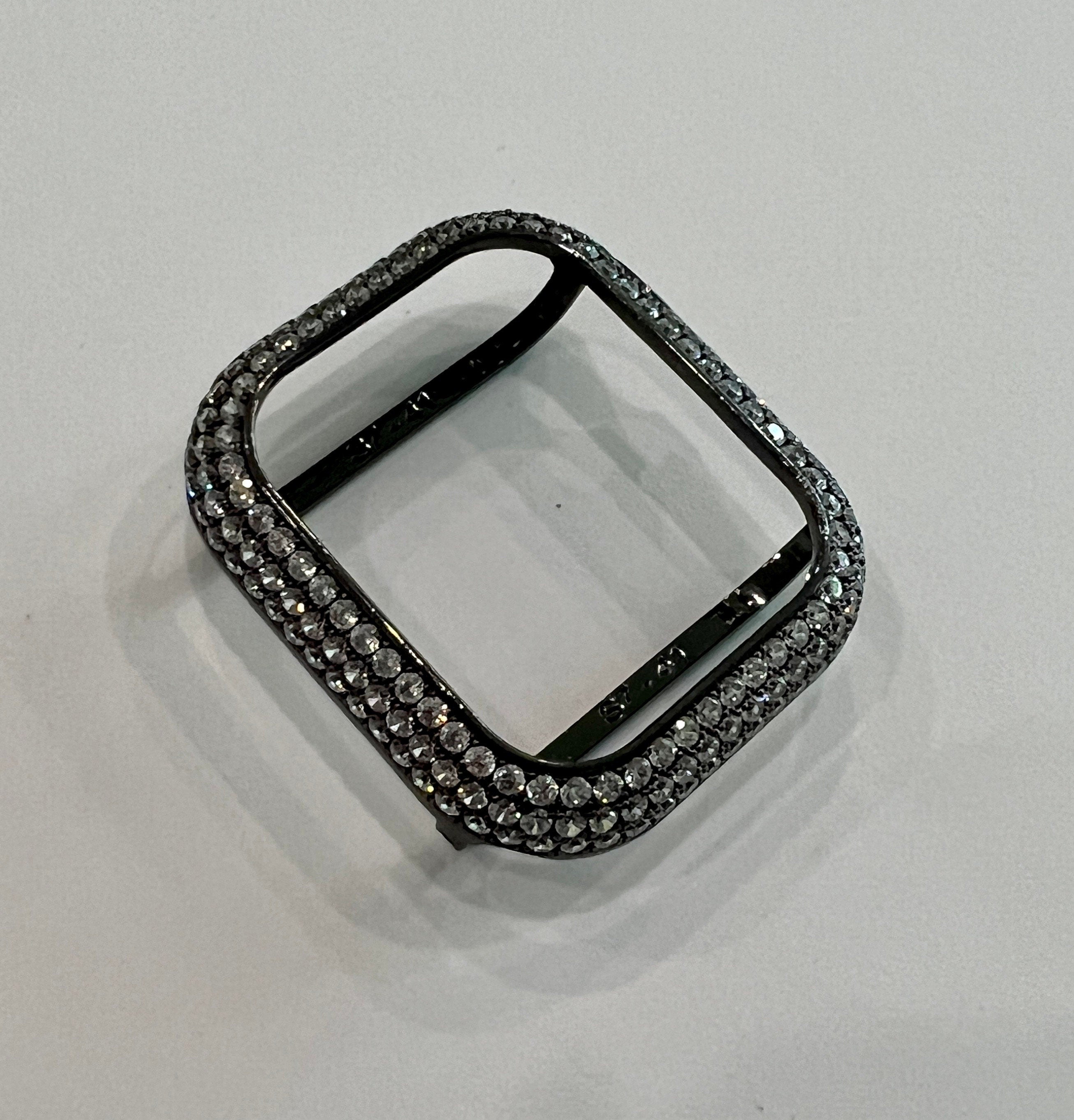 Black Apple Watch Band Womens Mens Stainless Steel Swarovski Crystals & or Apple Watch Cover Lab Diamond Bezel Iphone Watch Case 38mm-49mm