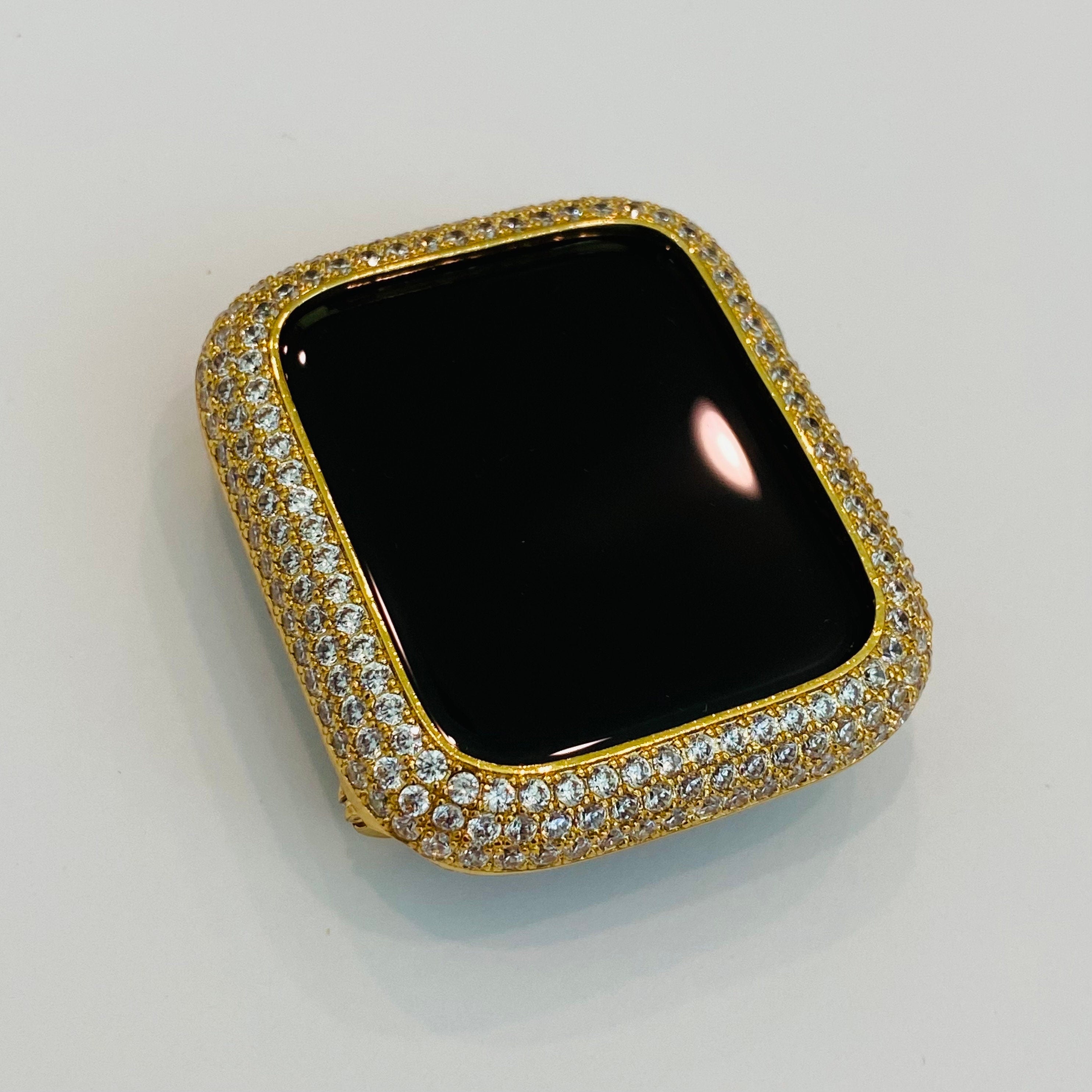 Designer Apple Watch Band Gold Women Minimalist, Iwatch Phone Bracelet & or Apple Watch Case Pave Lab Diamond Bezel Cover Bling Gift for Her