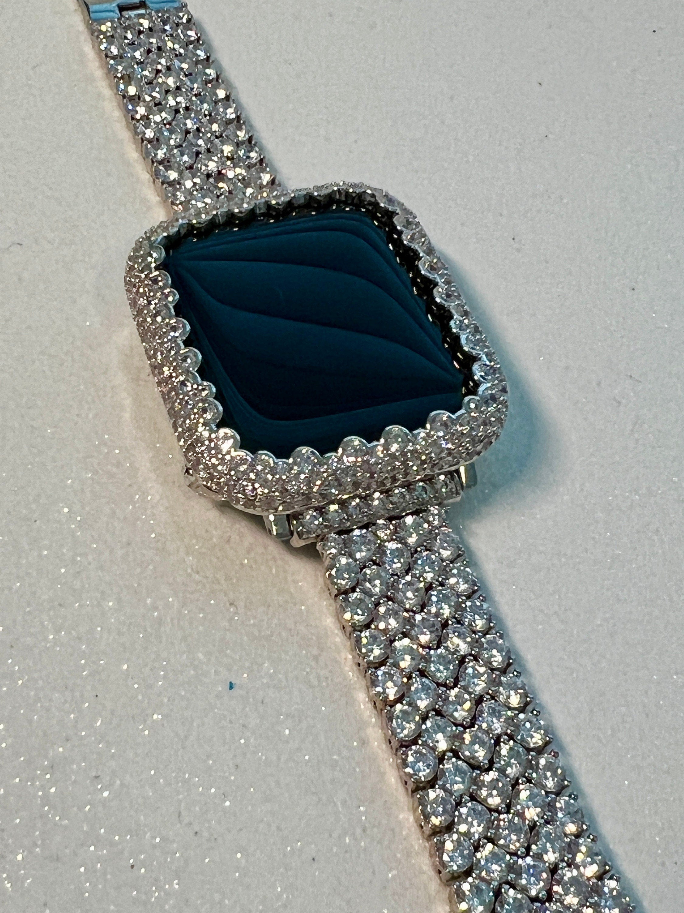 Iced Designer Apple Watch Band Womens Silver Bracelet & or Apple Watch Case Lab Diamond Bezel Iphone Watch Cover Iwatch Candy Bling