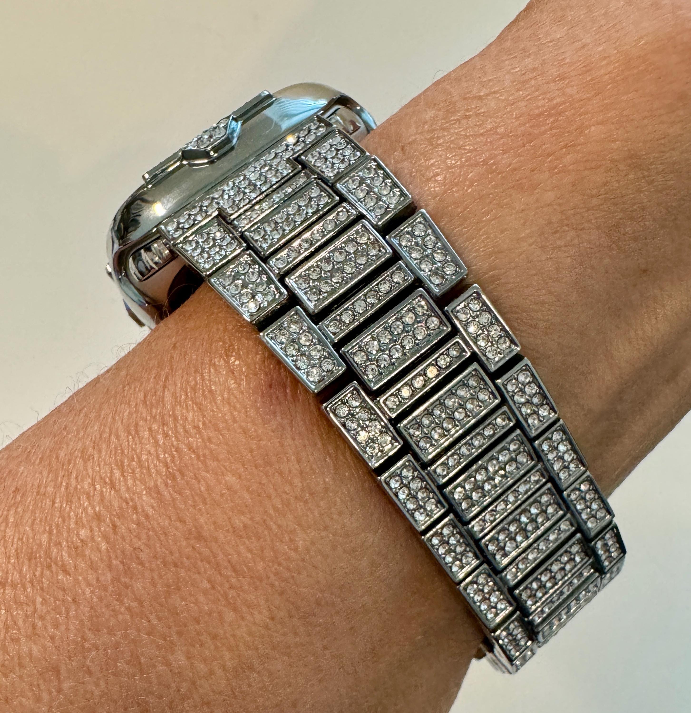 Silver Apple Watch Band 41mm Women Bracelet Swarovski Crystal & or Apple Watch Case Swarovski Crystals for Iphone Watch Cover Tempered Glass