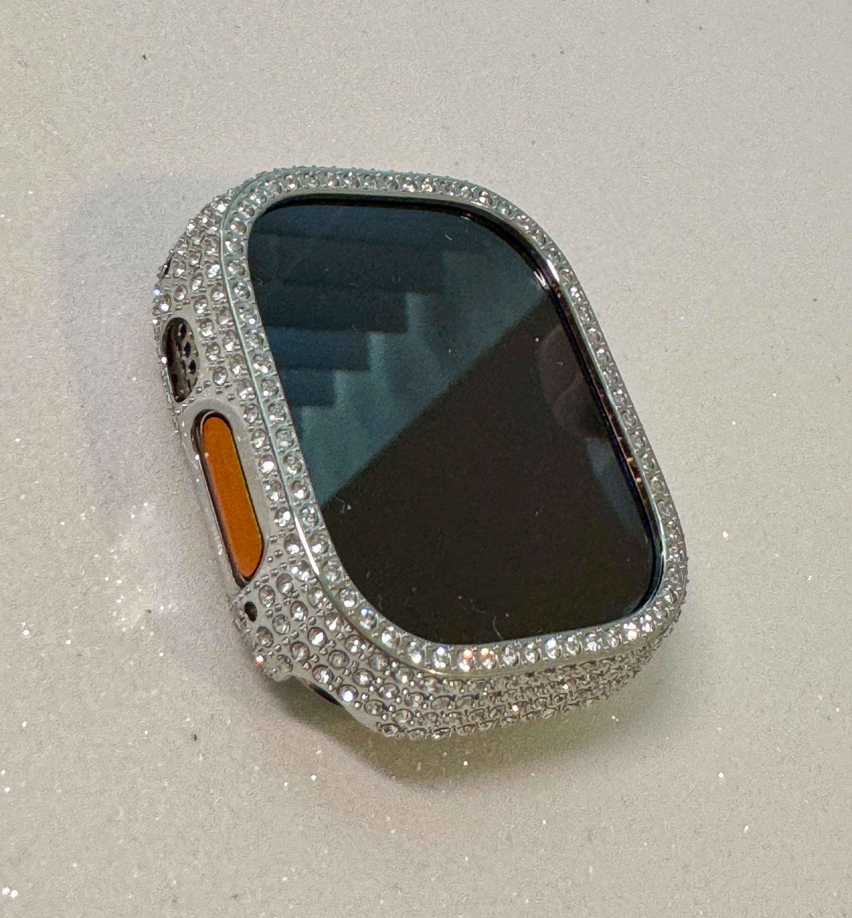 Silver Apple Watch Cover 49mm Ultra Swarovski Crystals Iphone Watch Case Protective Bumper Series 1/2 Iwatch Candy Bling