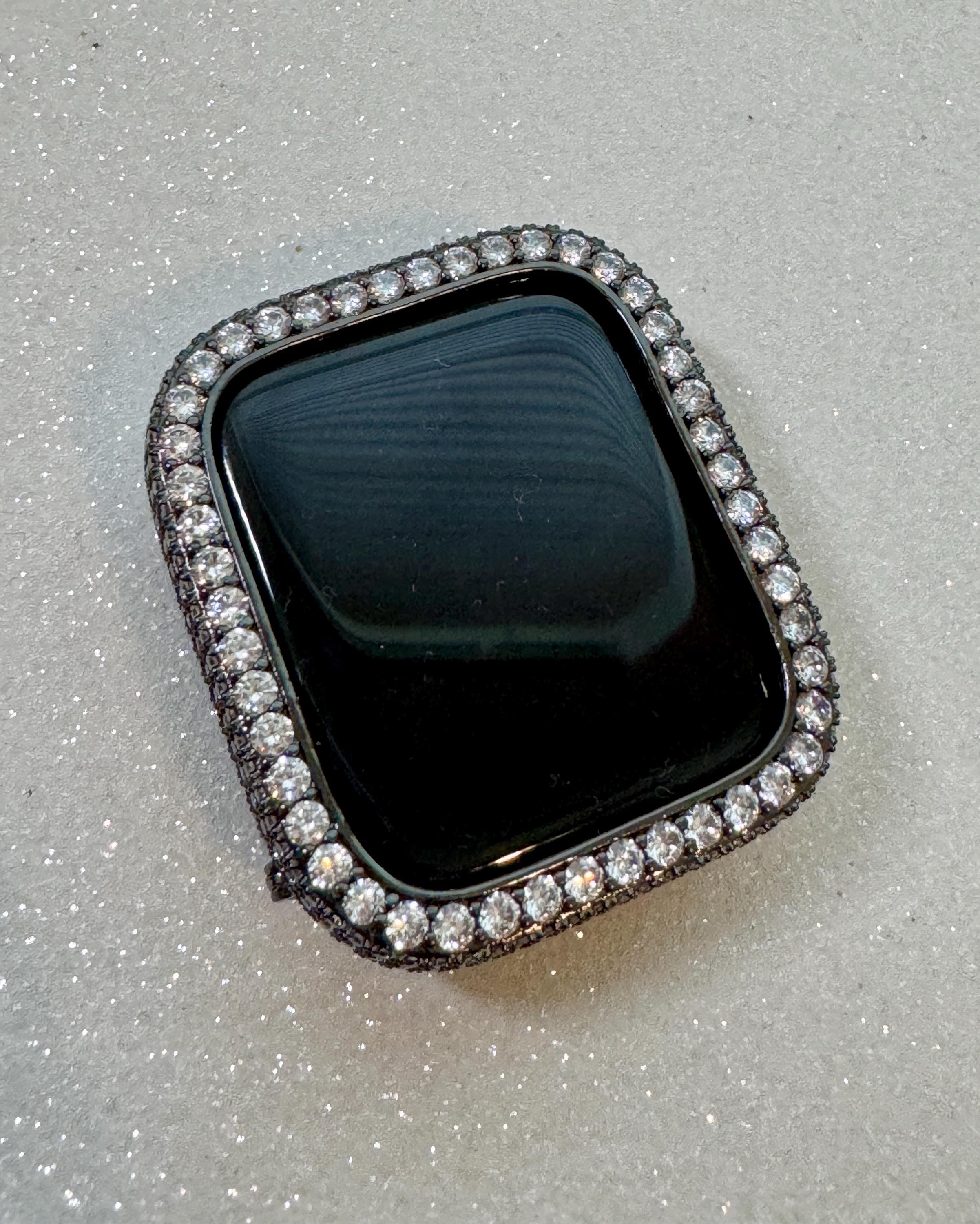 Black Apple Watch Series 7 Cover Bumper 41mm 45mm Lab Diamond Bezel Case 38mm 40mm 42mm 44mm S1-8
