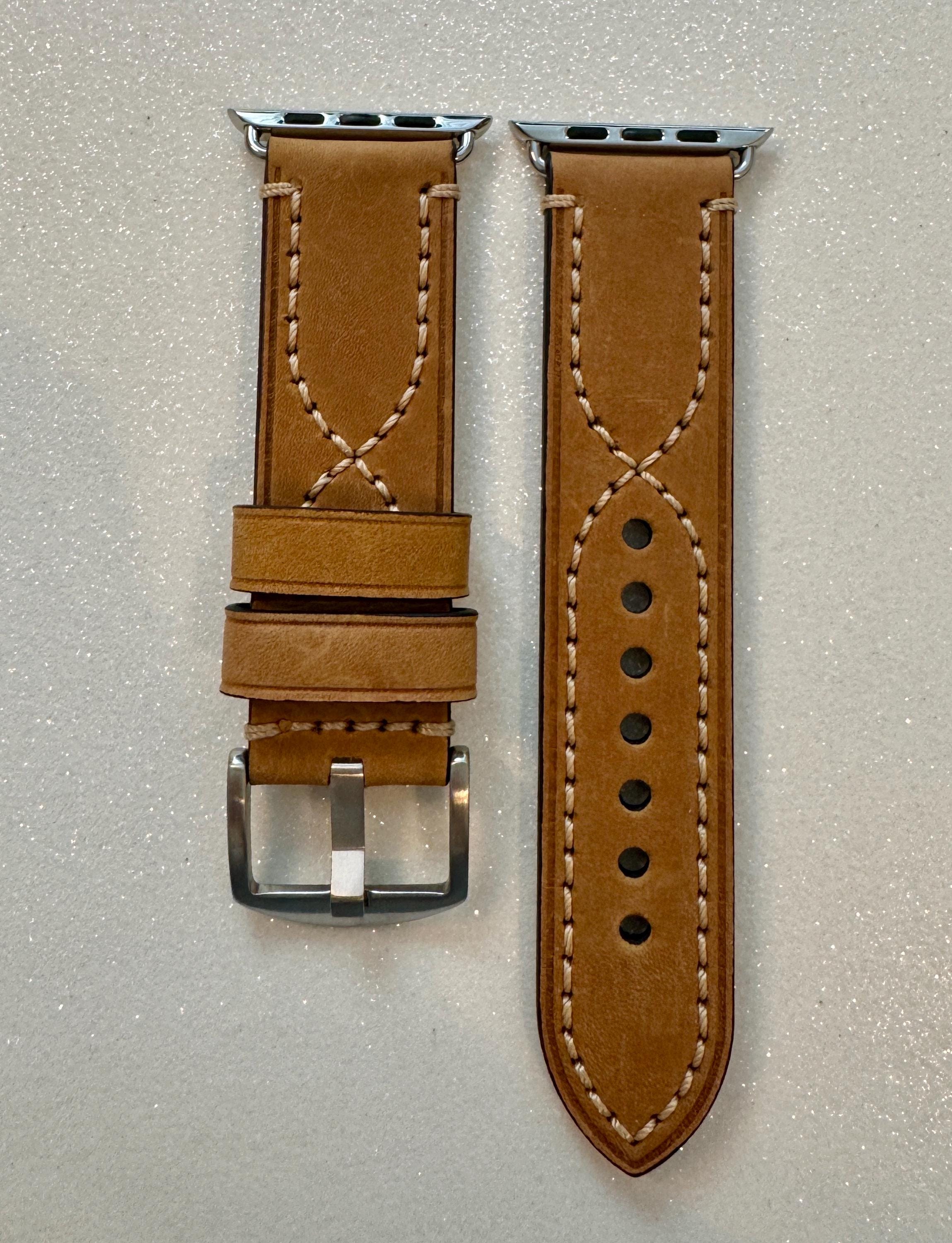 Bold Hand Stitched Leather Apple Watch Band Mens Black, Tan, Brown, Blue, Apple Watch Straps 42mm 44mm 45mm 46mm 49mm Iphone Watch Band