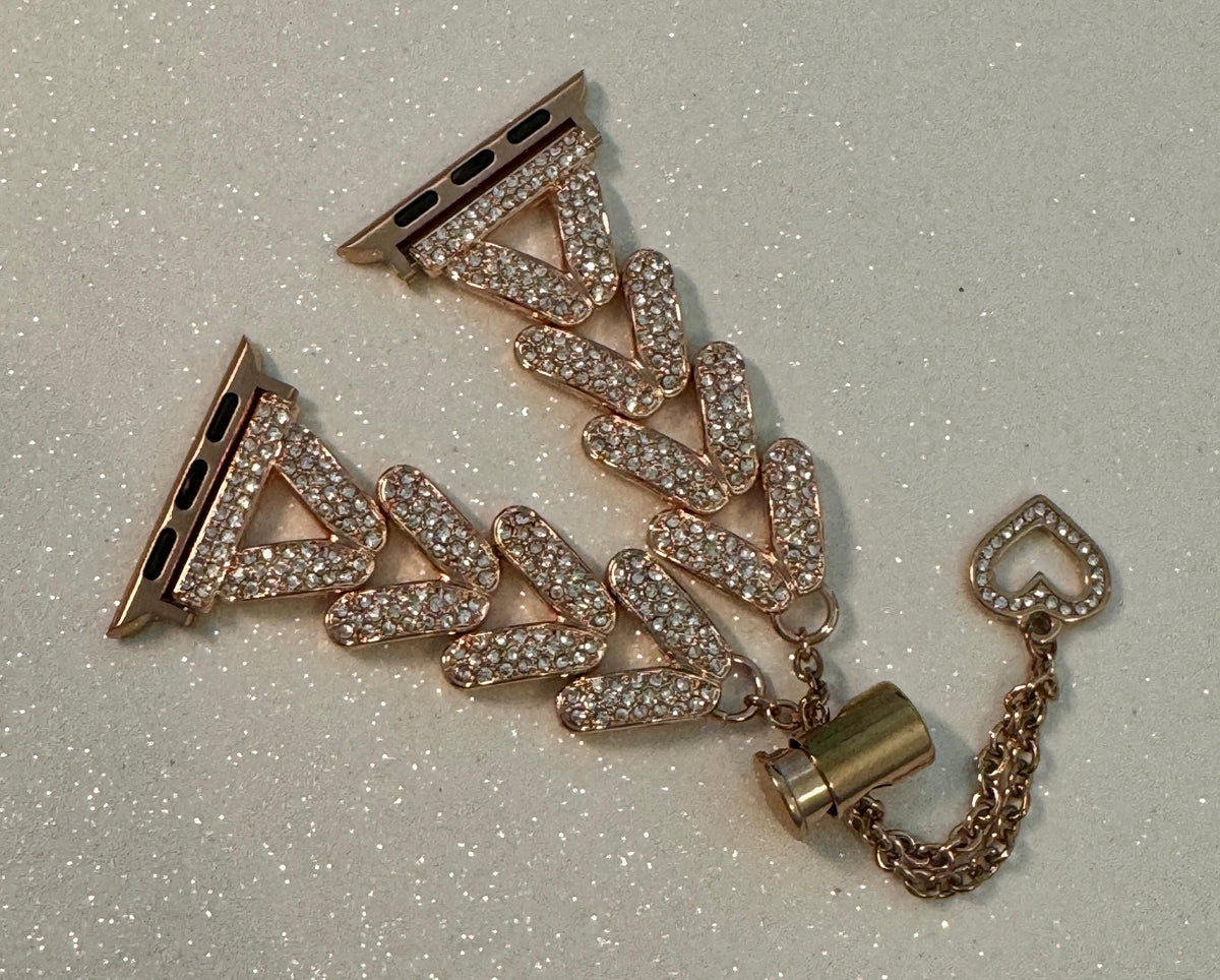 Series 10-11 Apple Watch Band Swarovski Crystal Silver, Rose Gold, Yellow Gold Choices 38mm-49mm Iphone Watch Band Valentine Heart