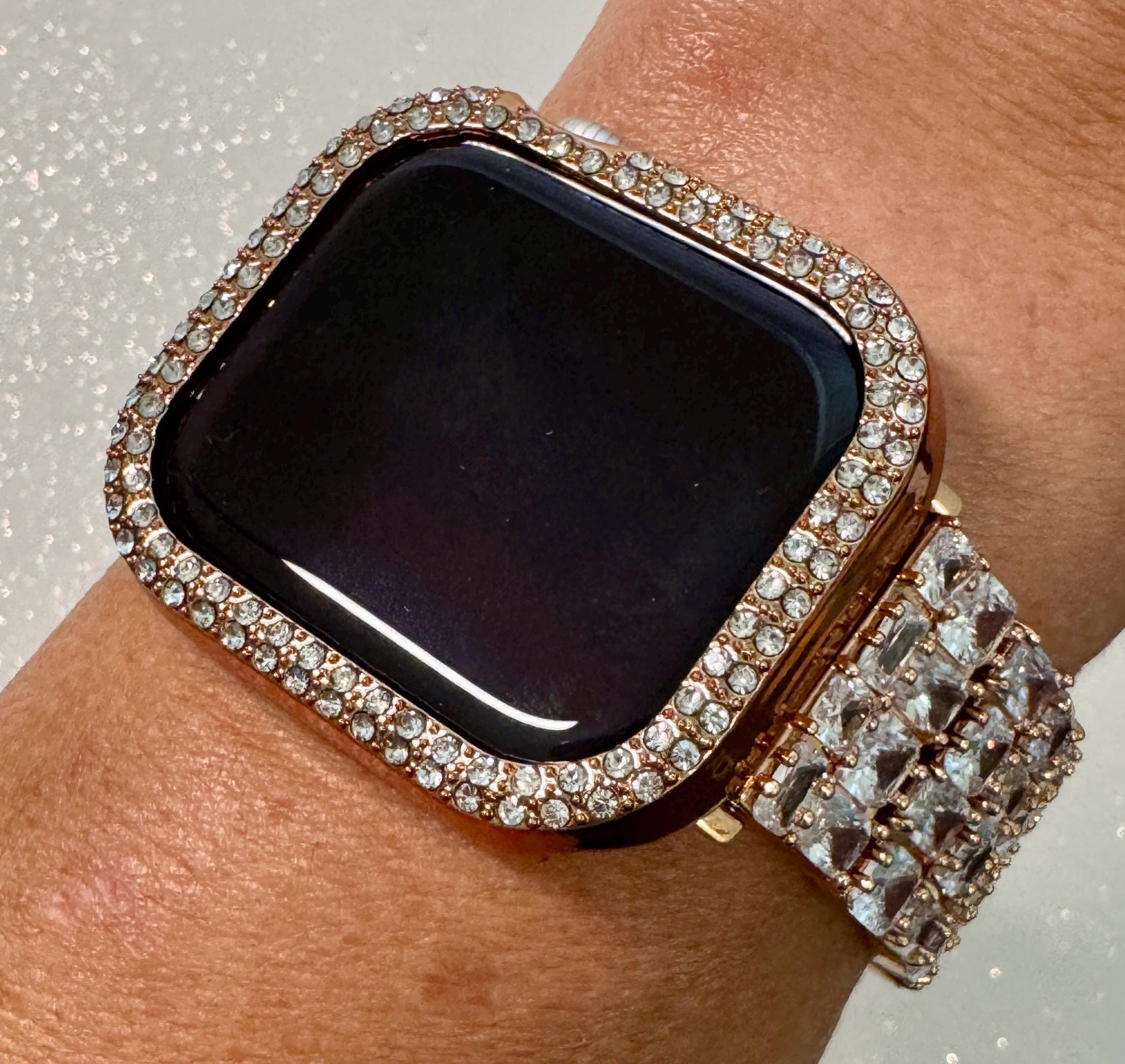 Apple Watch Band 42mm 46mm Series 10 Women Rose Gold Swarovski Crystals & or Apple Watch Case Iphone Watch Protective Iwatch Cover 38mm-49mm