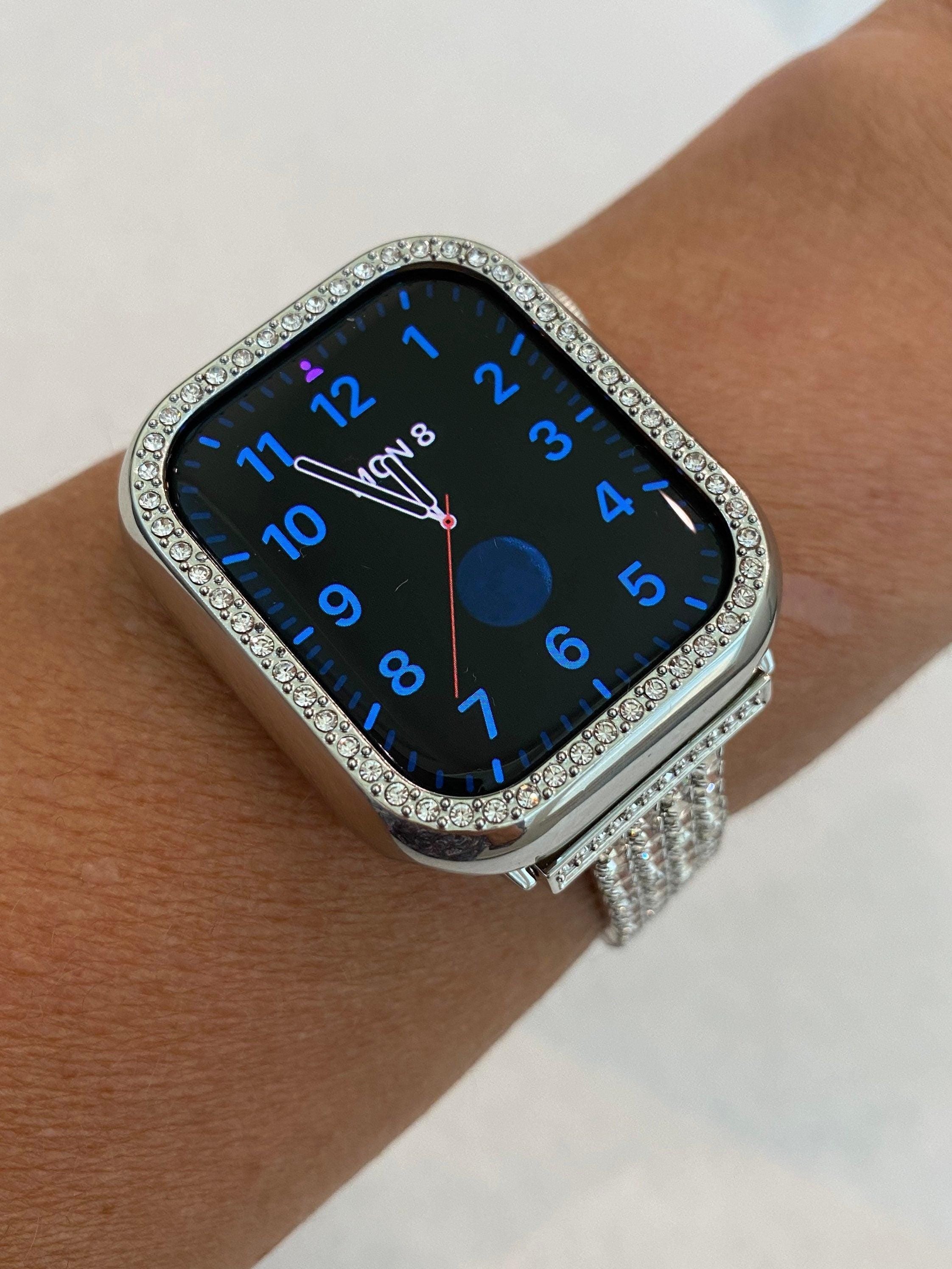 Series 10 Apple Watch Band 42mm 46mm 49mm White Gold & or Silver Swarovski Crystal Apple Watch Case for Iphone Watch Protective Iwatch Cover