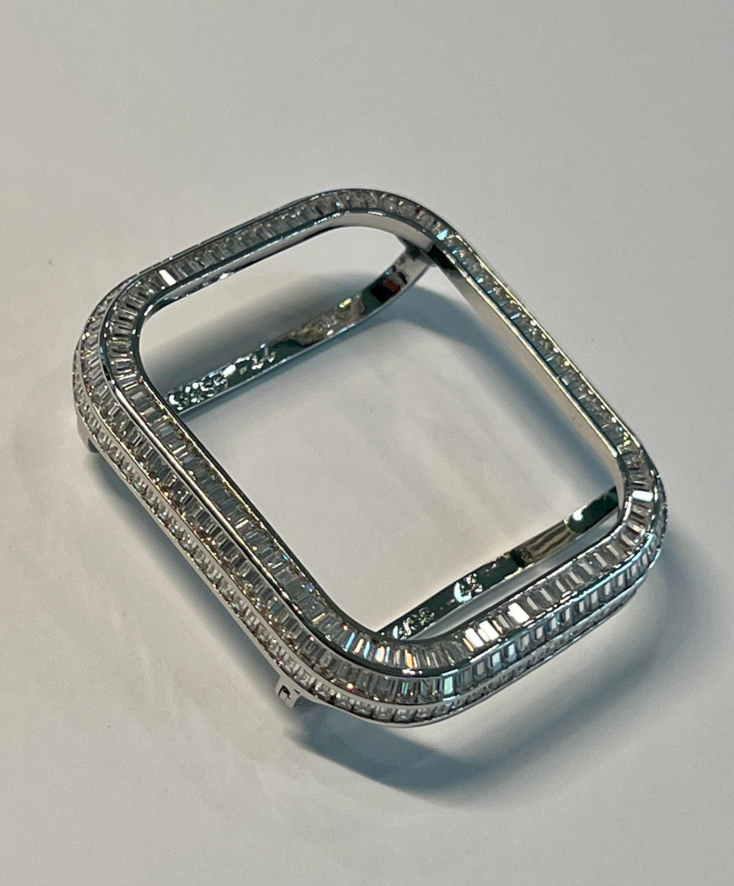 Designer Apple Watch Case Silver Baguette Lab Diamond Bezel Designer Apple Watch Cover 40mm 41mm 44mm 45mm Iwatch Candy Bling Series 9