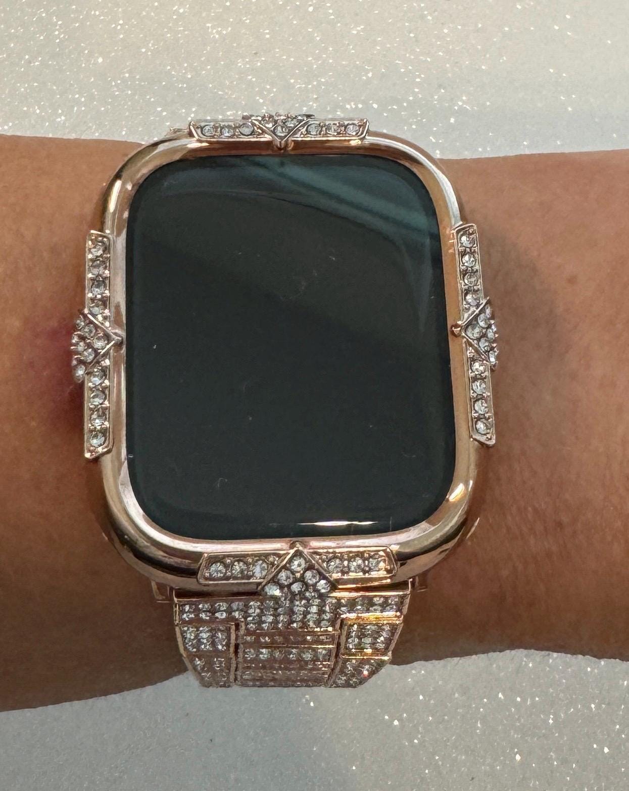 Rose Gold Apple Watch Band 41mm Swarovski Crystal Bracelet 41mm 45mm Minimalist & or Apple Watch Case 14kgp Iphone Watch Cover 40mm 44mm