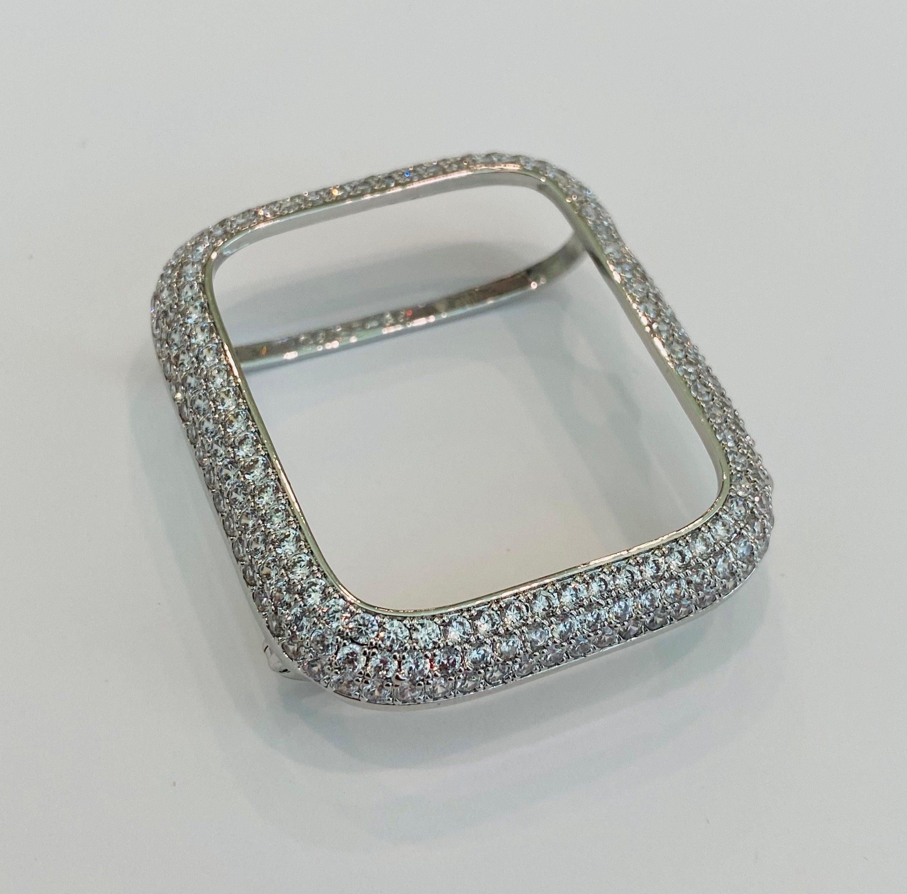 14k White Gold Plated Apple Watch Band Womens Silver Swarovski Crystals & or Apple Watch Case Lab Diamond Bezel Iphone Watch 38mm-49mm Ultra