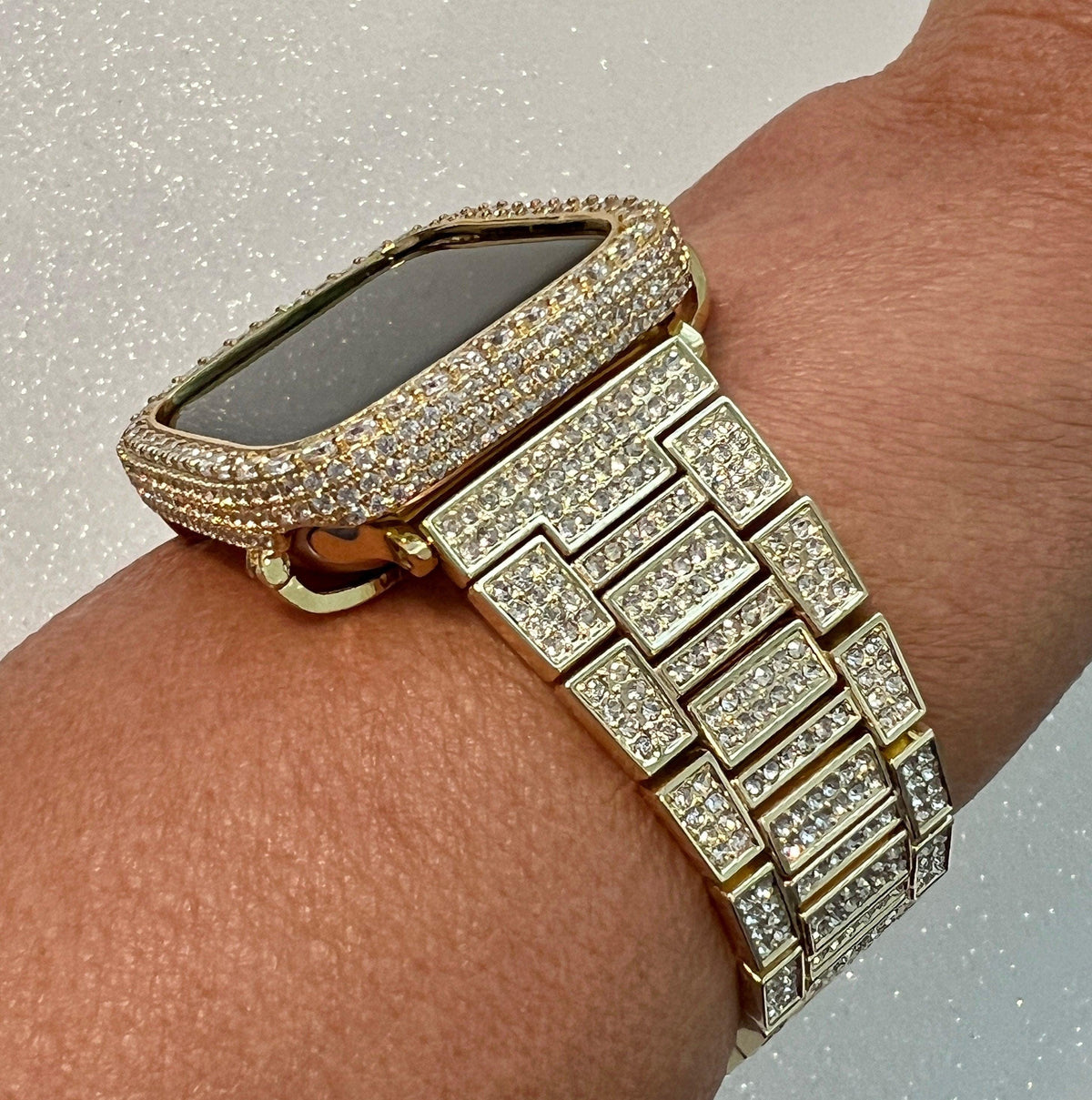 Bling Apple Watch Band Gold Crystals 38mm-49mm Ultra & or Apple Watch Cover Lab Diamond Bezel Smartwatch Bumper Case Iwatch Candy