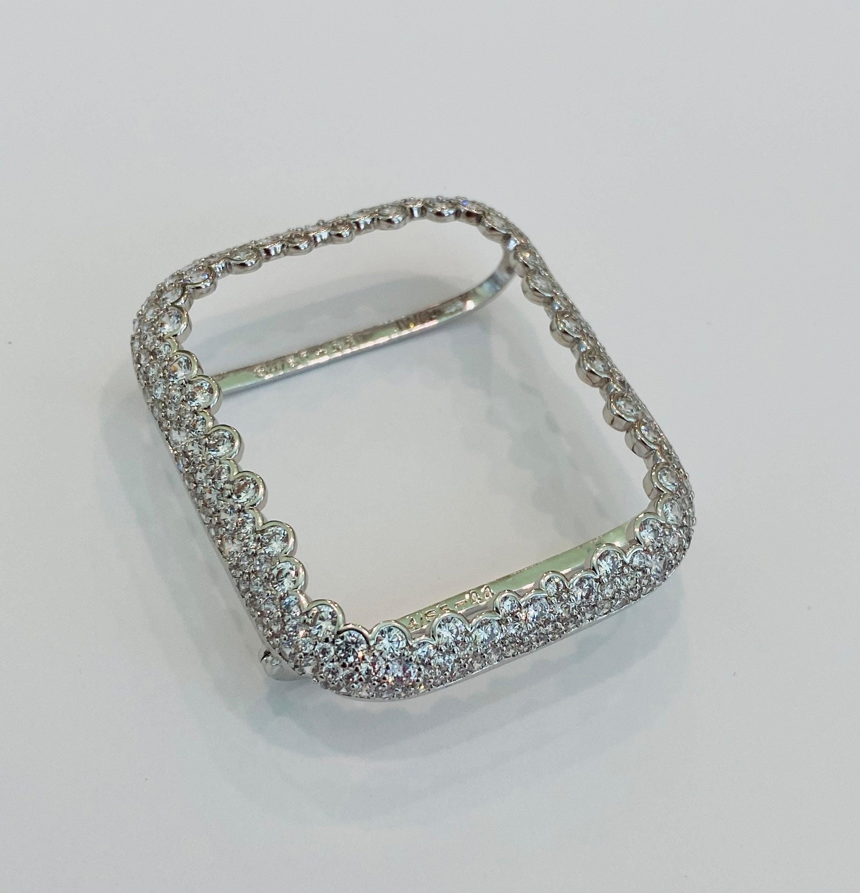 Apple Watch Band Woman Silver Swarovski Crystal Chain Heart & or Apple Watch Case Lab Diamond Bezel 38mm-49mm Ultra Apple Watch Cover Bling