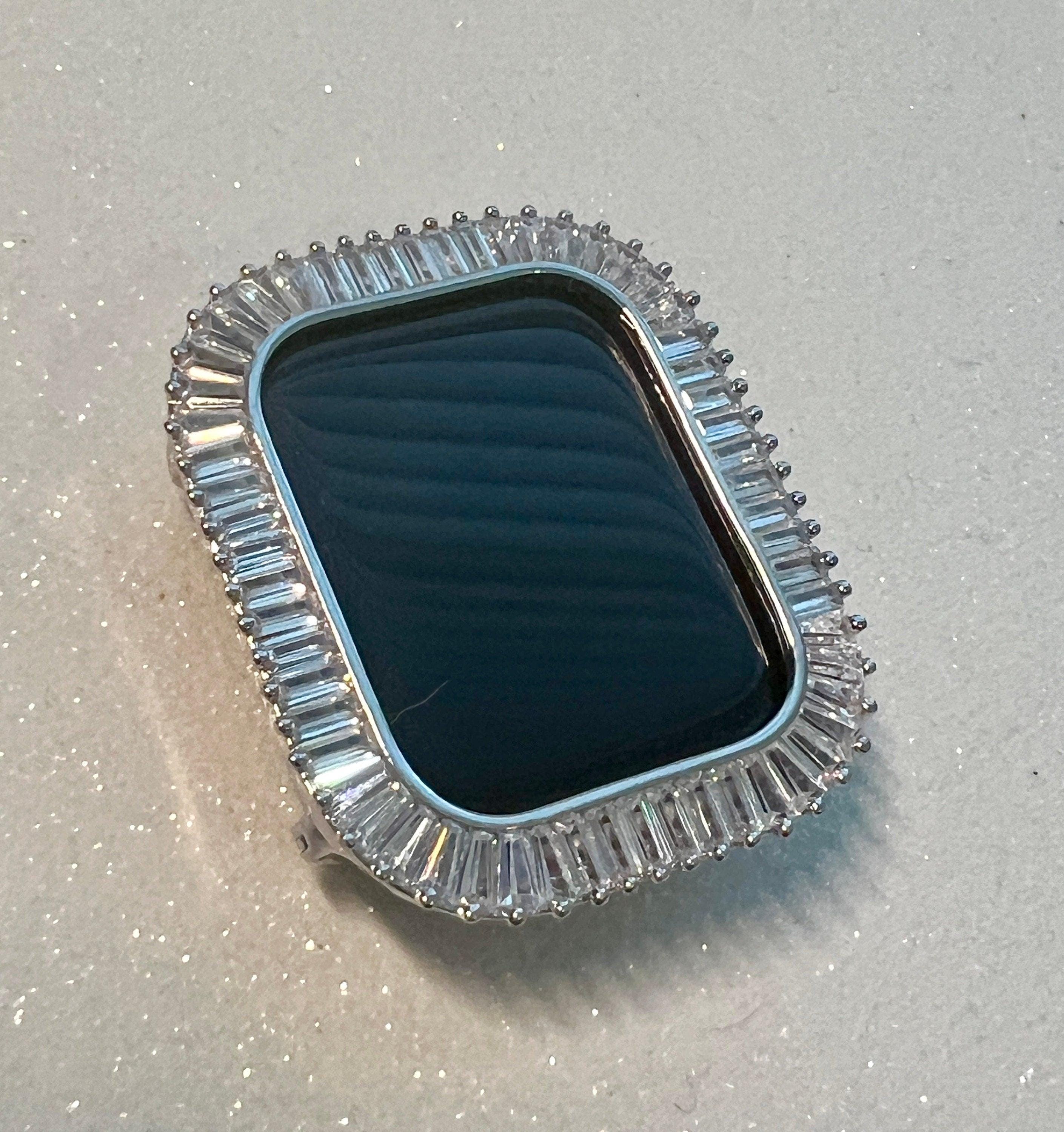 Series 9 Apple Watch Case 41mm 45mm Large Baguettes Lab Diamond Bezel Silver Apple Watch Cover Series 7/8/9 Iwatch Candy Protective Bumper