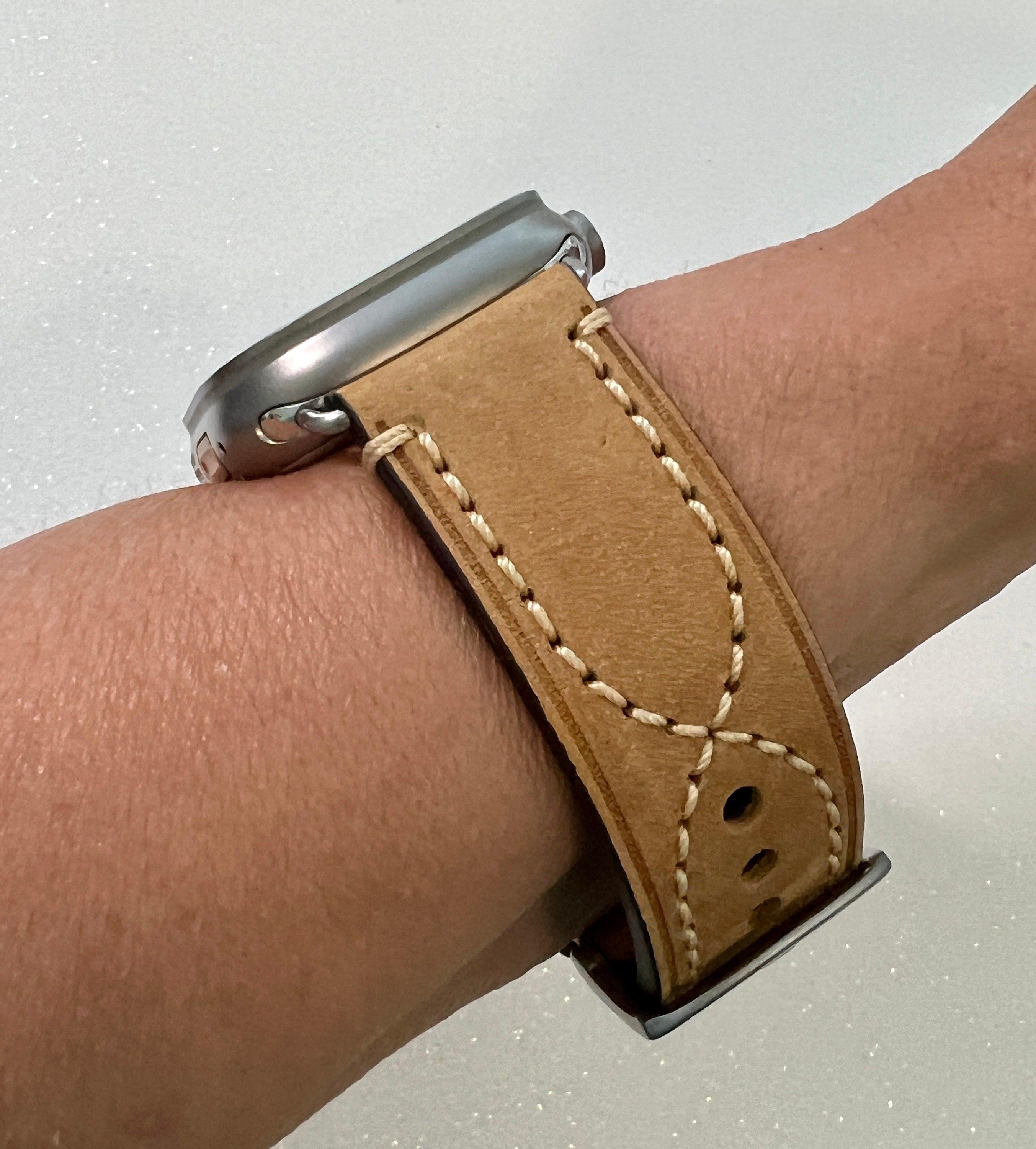 Series 10 Bold Tan Hand Stitched Leather Apple Watch Band 49mm Ultra Rugged Brown Wide Apple Watch Straps Iwatch Candy 42mm 44mm 46mm