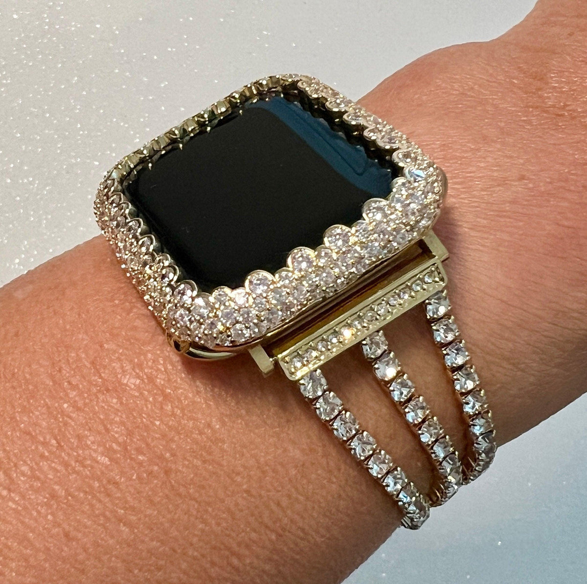 Apple Watch Band Women Gold Swarovski  Crystal 38mm-49mm Ultra & or Apple Watch Case Lab Diamond Bezel Apple Watch Cover Iwatch Candy Bling