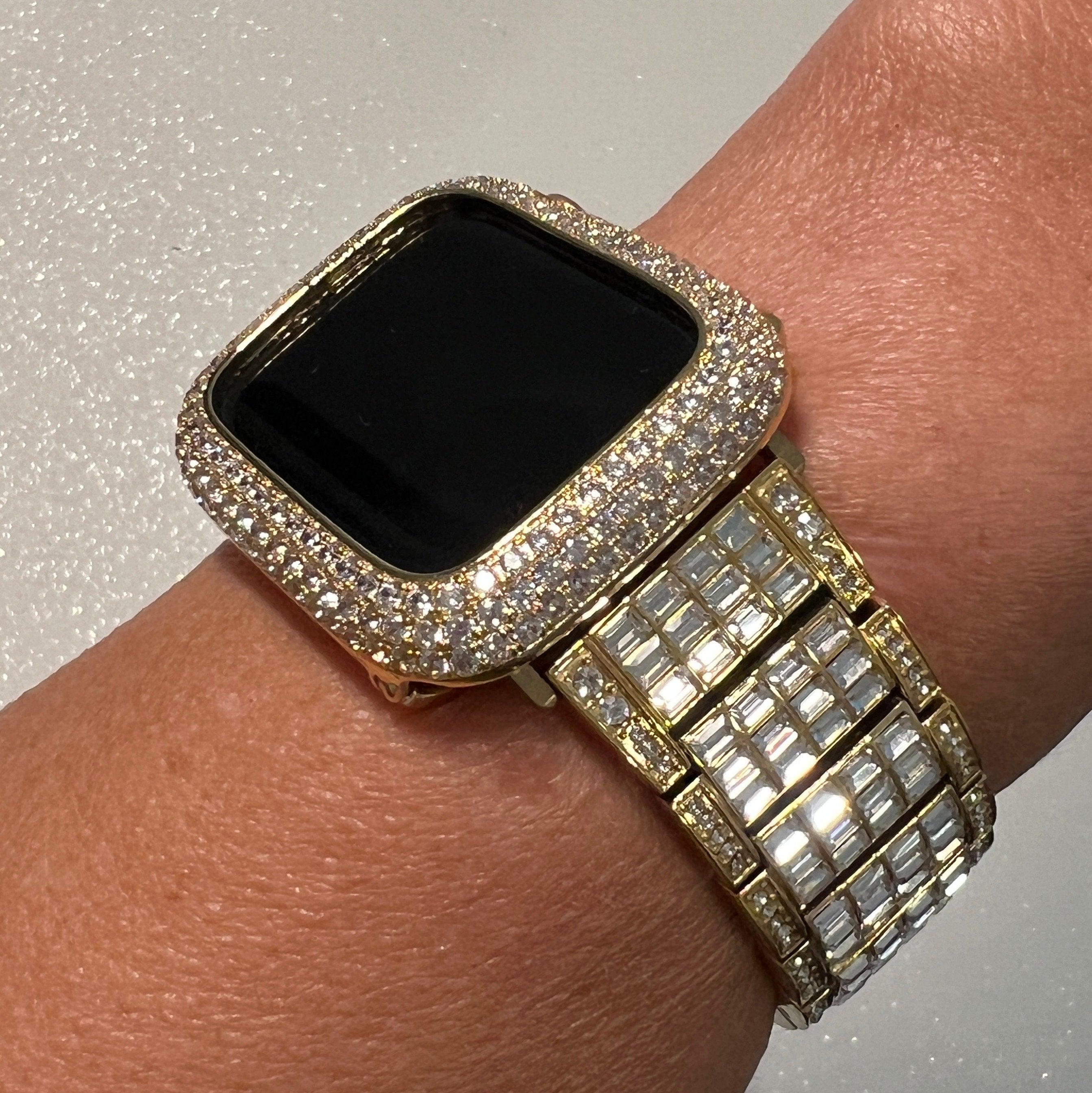 Statement Apple Watch Band Gold 49mm Ultra Baguette Swarovski Crystals & or Apple Watch Case Lab Diamond Bezel Apple Watch Cover 38mm-45mm