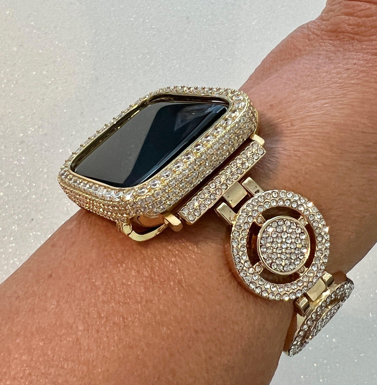 Womens Apple Watch Band Gold Pave Crystal 38-49mm & or Apple Watch Cover Lab Diamond Bezel Apple Watch Case Iwatch Candy Bling