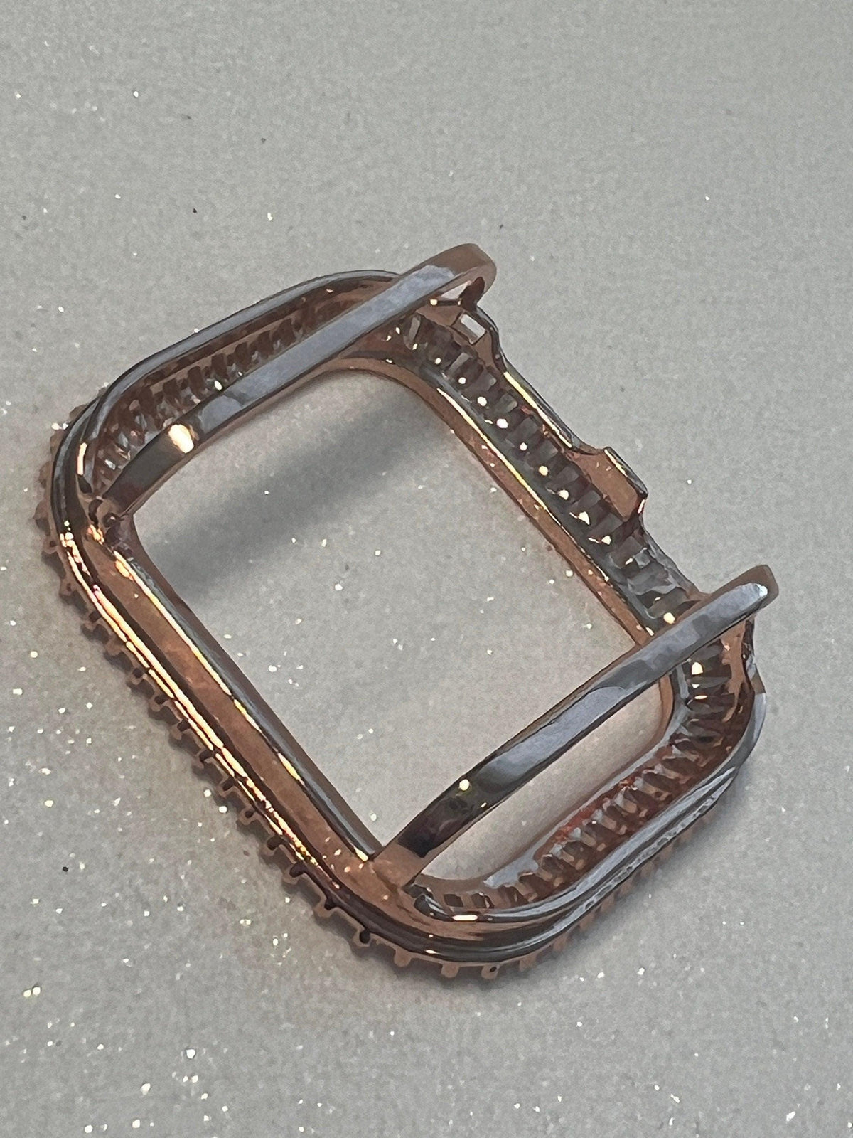 Custom Rose Gold Apple Watch Band Women 41mm 45mm & or Baguette Apple Watch Case Lab Diamond Bezel Iphone Watch Cover Iwatch Candy Bling