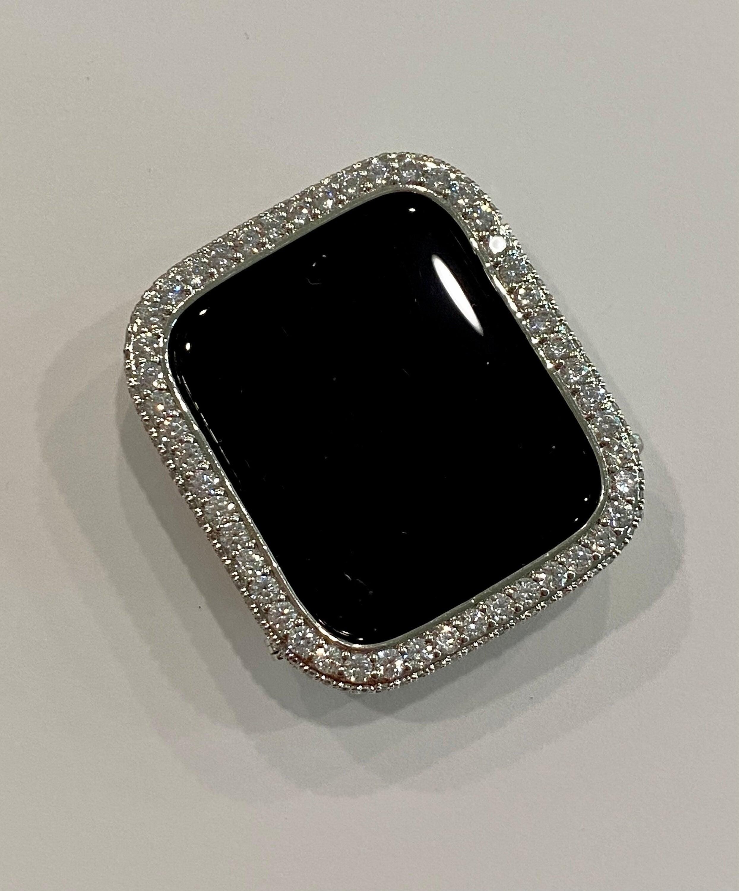 Designer Silver Apple Watch Band Women Crystal Bracelet & or Apple Watch Cover Lab Diamond Bezel Case 38 40 41 42 44 45 49mm Ultra