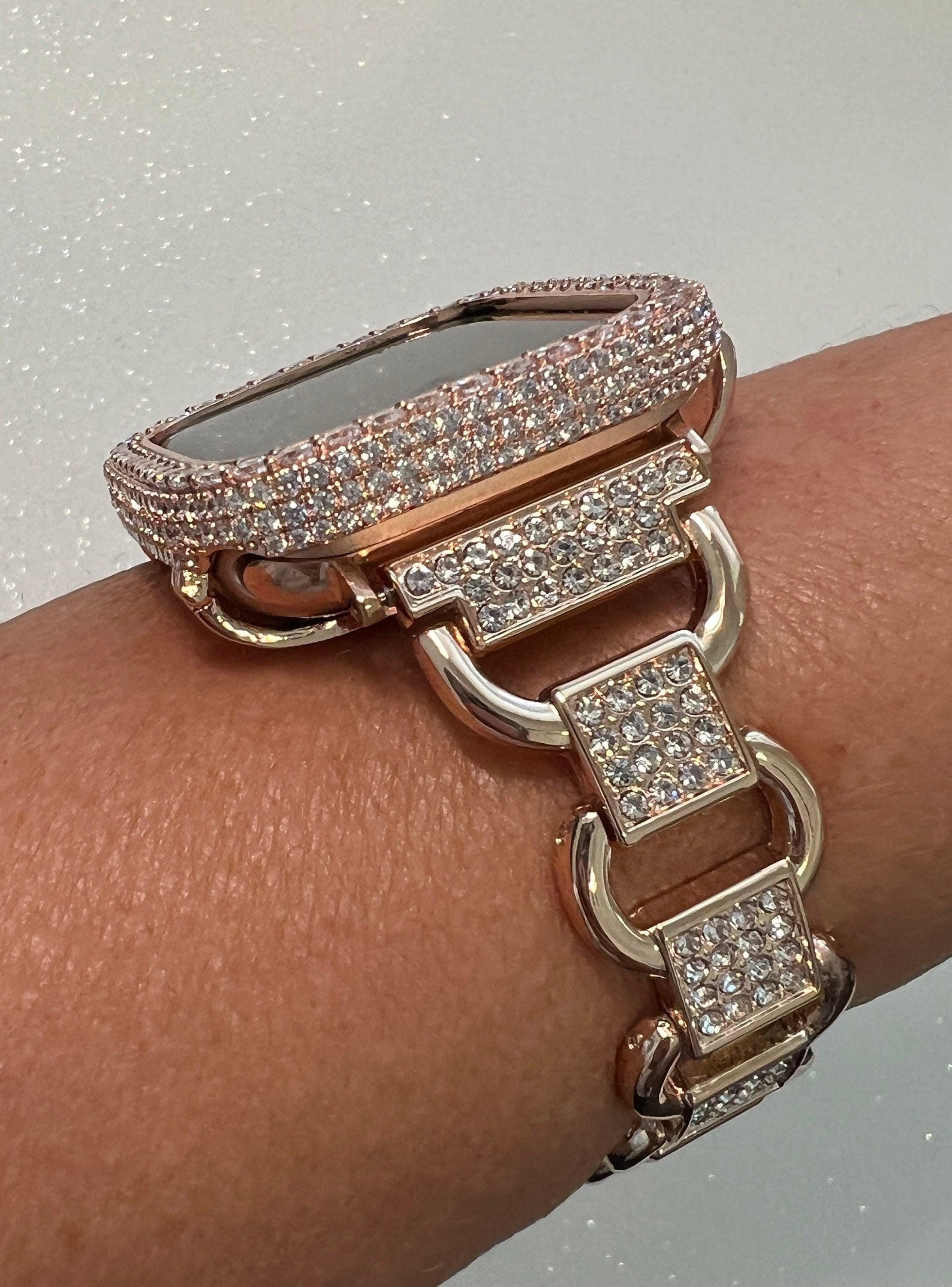 Rose Gold Apple Watch Band Women Crystals & or Apple Watch Case Lab Diamond Bumper Cover 38mm-49mm Iwatch Candy Bling