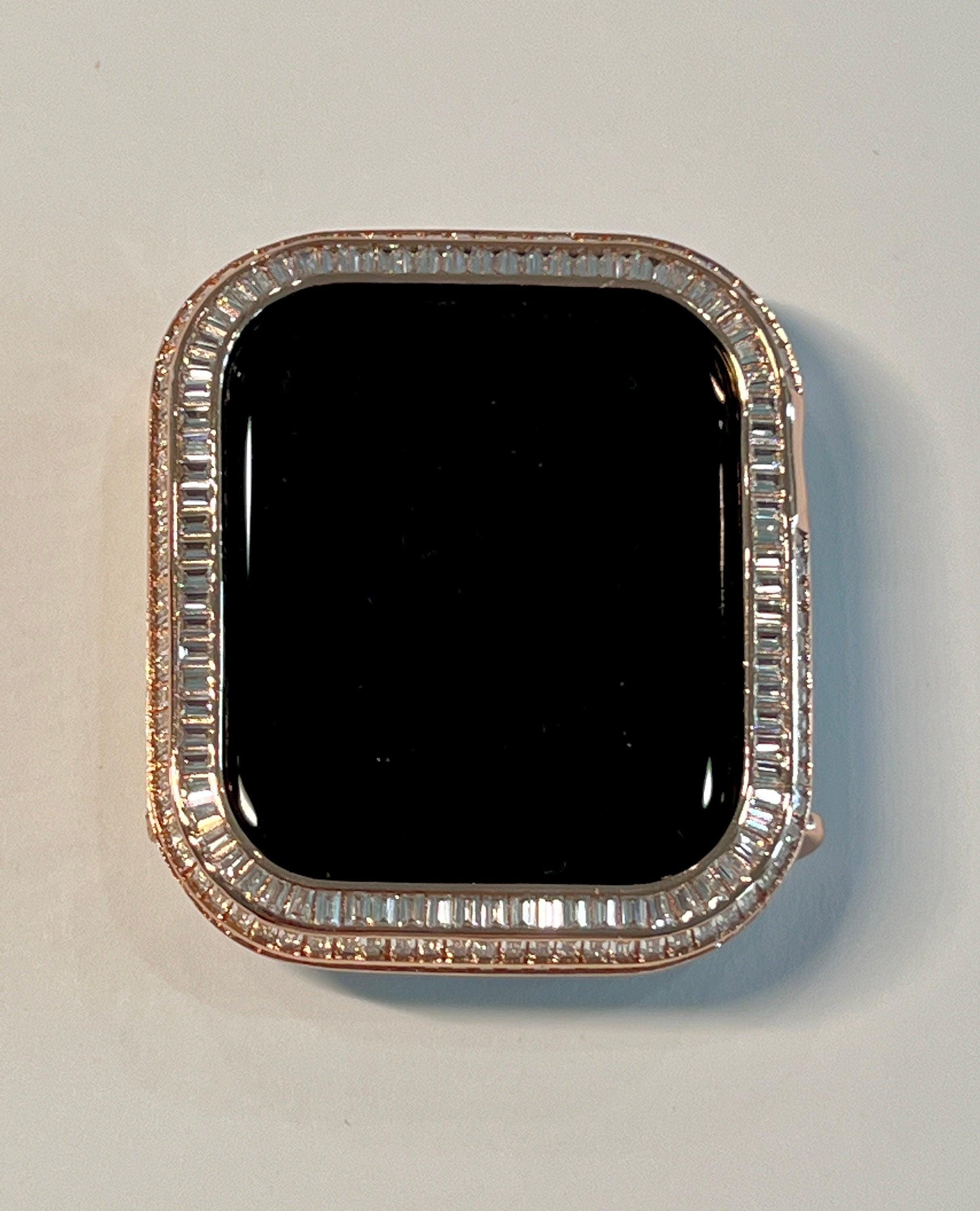 Custom Apple Watch Band Womens Rose Gold Swarovski Crystals & or Designer Apple Watch Cover Baguette Lab Diamond Bezel Case Iwatch Candy
