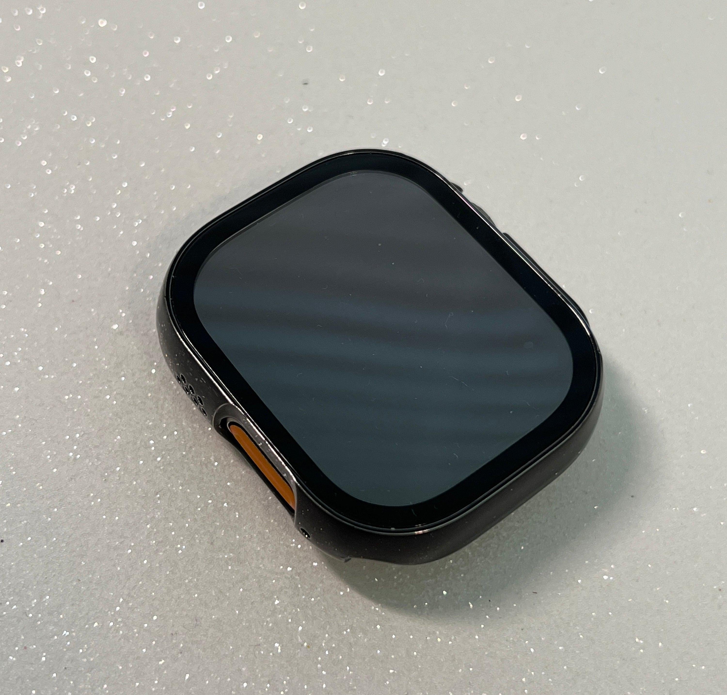 Apple Watch Band Black on Black 49mm Ultra Crystals & or Apple Watch Cover Tempered Glass Screen Protector Poly Carbonate Apple Watch Face