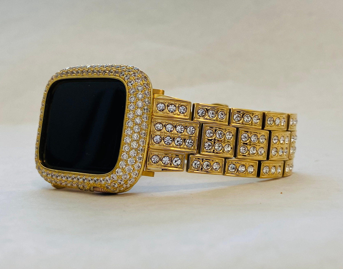Ultra 49mm Apple Watch Band 41mm 45mm Gold Crystals & or Apple Watch Cover Lab Diamond Bezel Apple Watch Case 38-49mm Iwatch Candy