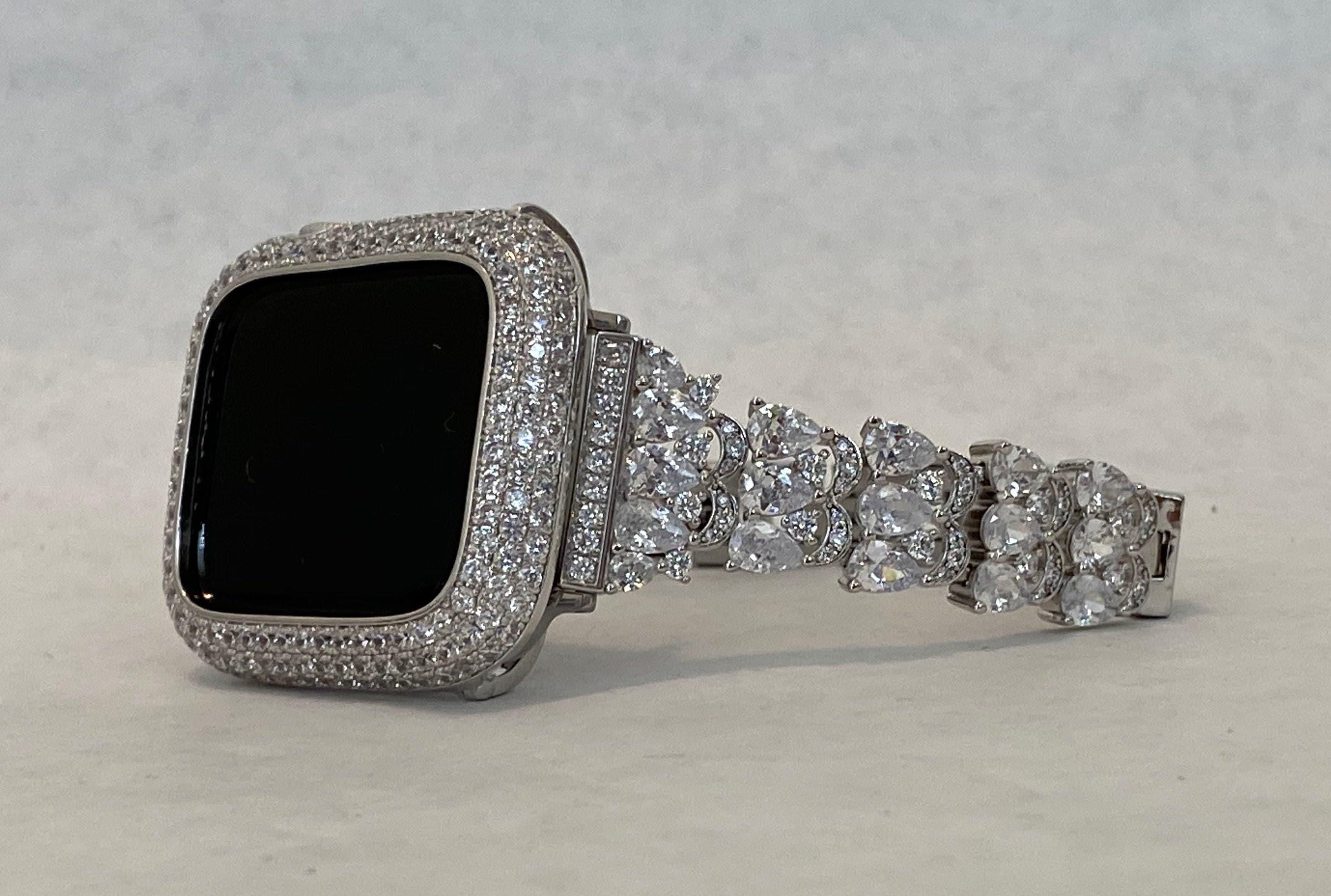 Apple Watch Band 41mm 45mm 49mm Ultra Series 7,8 Women&#39;s Silver & or Smartwatch Lab Diamond Cover Bumper Iwatch Bling 38mm 42mm 44mm