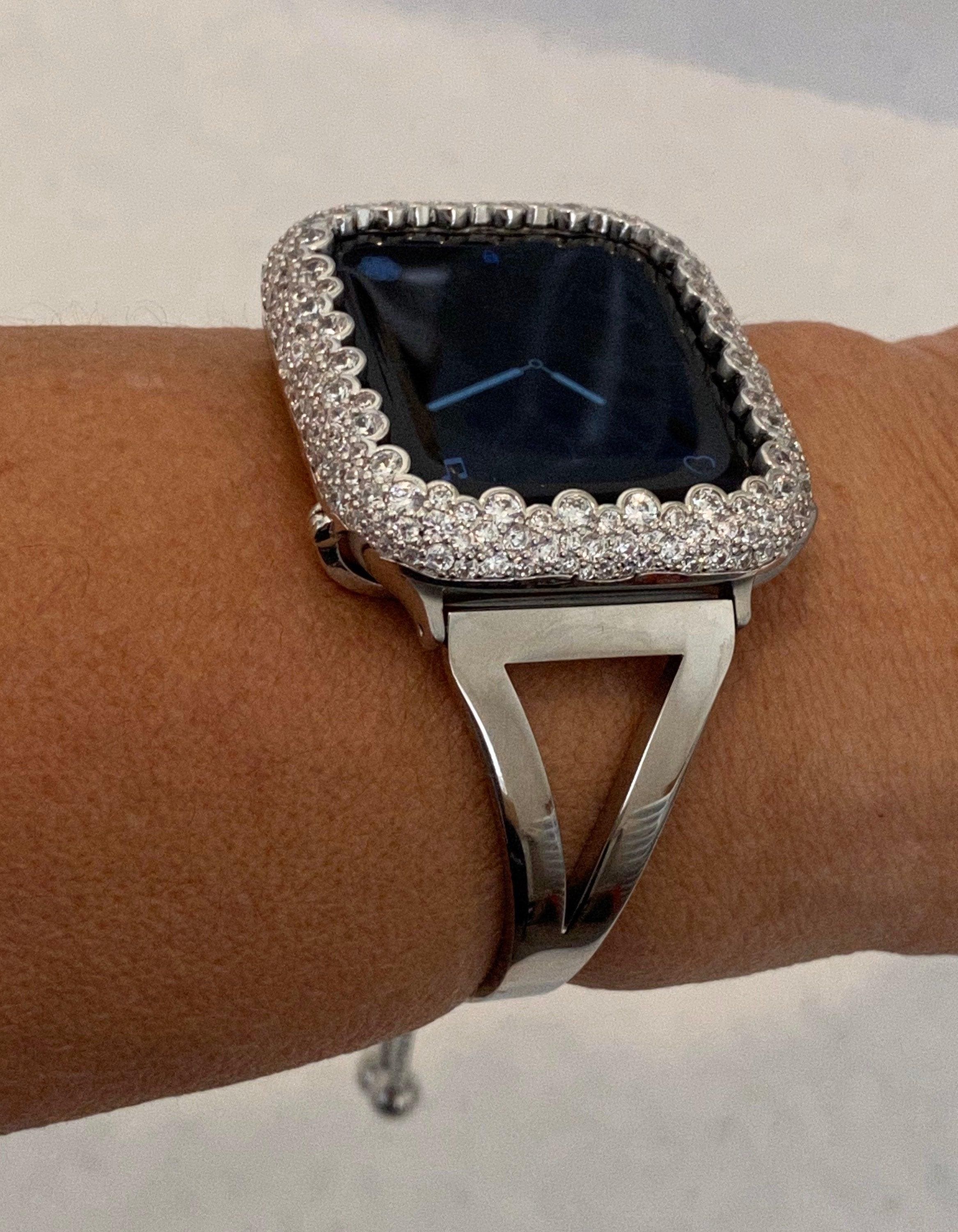Apple Watch Band Silver Bracelet Bangle and or Apple Watch Cover Lab Diamond Bezel Iwatch Bumper Case sb1